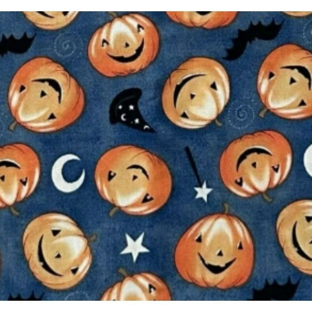 Jack o' Lantern Fabric Bats Stars Witch Hats Halloween Pumpkins Sewing Quilt BTY